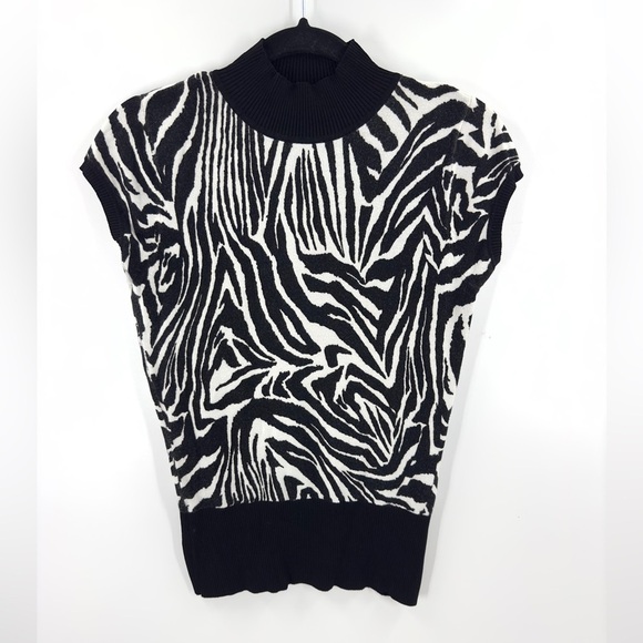 Vintage Cache Womens Short Sleeve Sweater Top Size M Black White Zebra Print Y2K - Picture 1 of 9